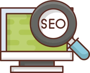SEO search on an animated computer