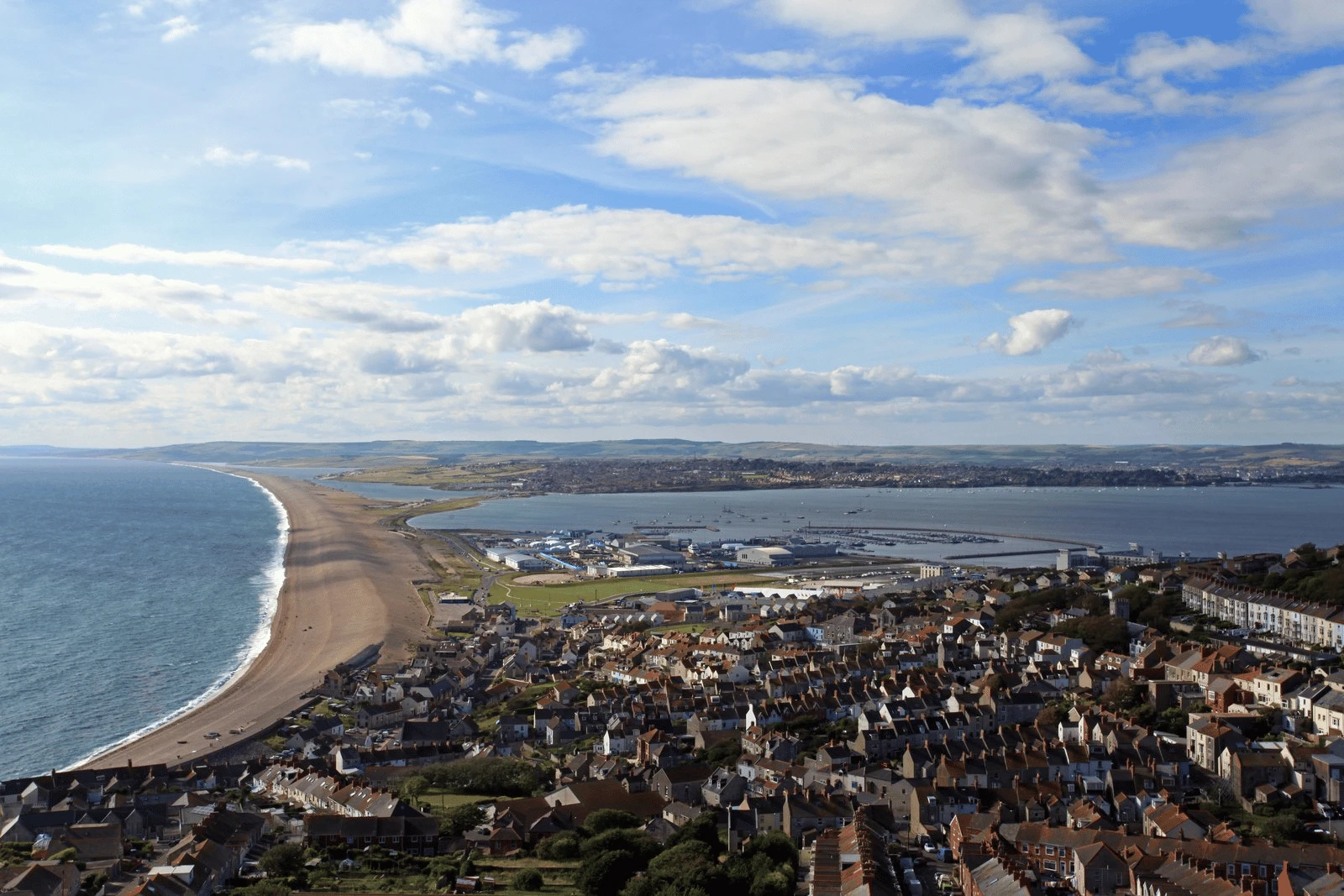 View of the Chesil, connecting Portland to Weymouth, the location of the More Leads Local Offices